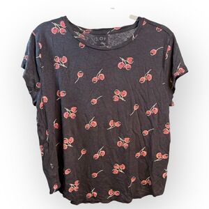 LOFT Linen Top Cherry Print Short Sleeve Casual‎ Everyday Tee Shirt